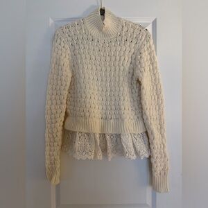 Rebecca Taylor Cream Knit Sweater with Lace Hem. Like New. Size SMALL